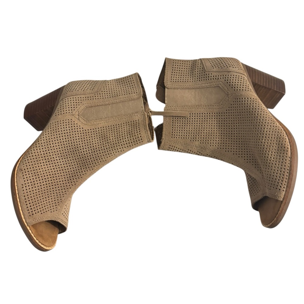 TOMS Women's Majorca Boots Size W8 Block Heel Open Toe Taupe Suede Boho Bootie - Picture 5 of 7